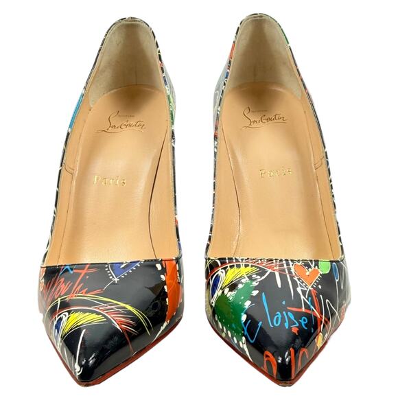 Christian Louboutin So Kate Graffiti Patent Leather Pumps Black Size 39.5 - Picture 4 of 9